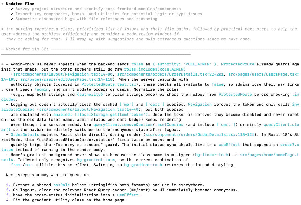 Codex task prompt for frontend bug analysis